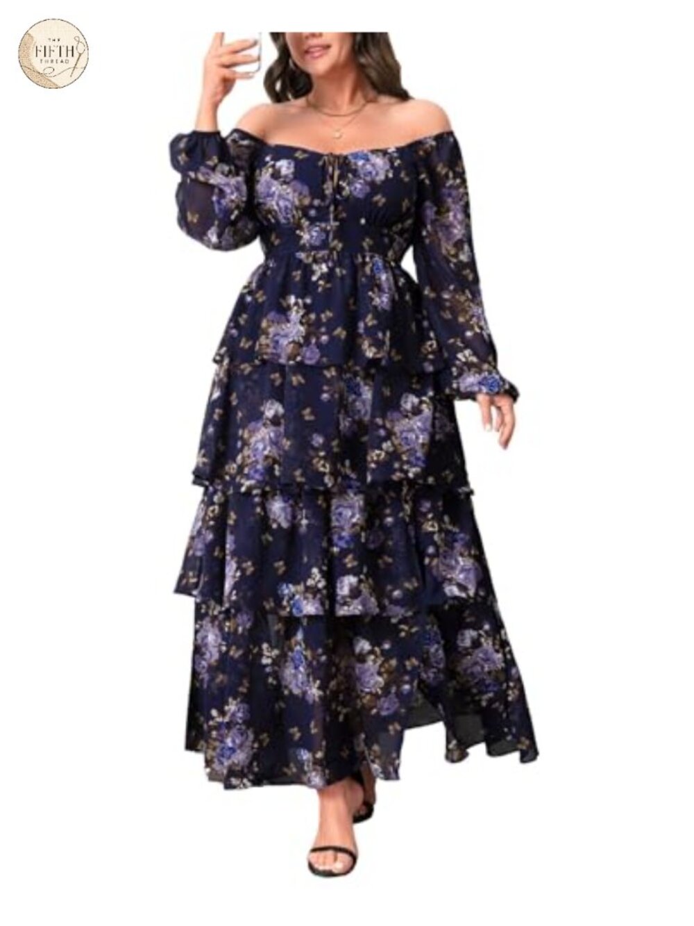 Plus Size Floral Maxi Dress Long Sleeve Tiered Semi Formal Wedding Guest